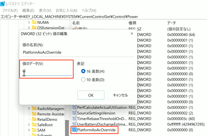 windows11 regedit PlatformAoAcOverride