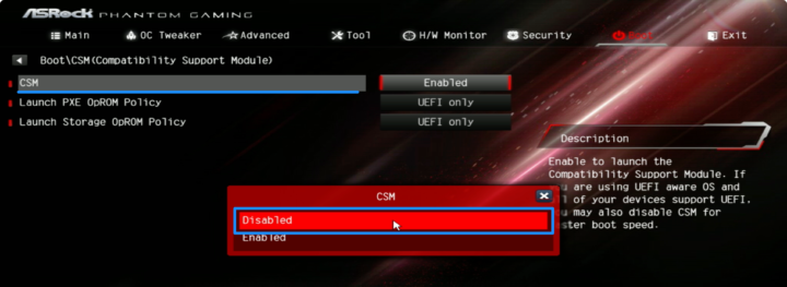 windows11 csm disabled module