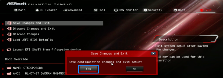 windows11 uefi save change exit