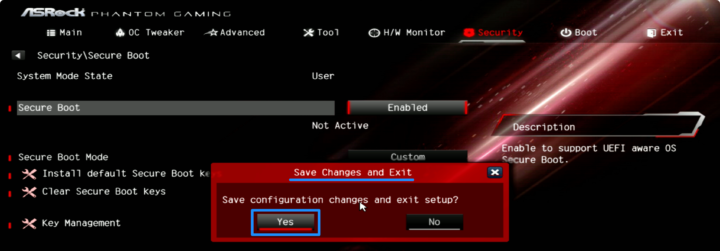 windows11 uefi save chage exit